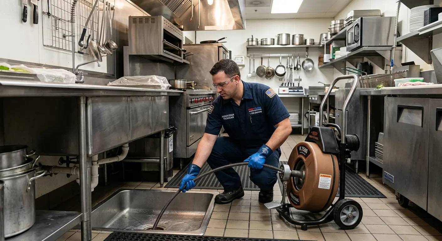Commercial drain cleaning service in a restaurant kitchen in Dormont